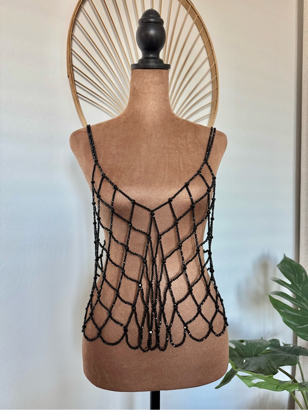 Current Air Black Beaded Mesh Camisole Top - Size M/L